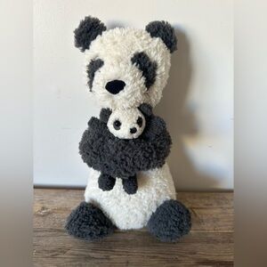 Jellycat RARE Huddles Plush Black & White Panda w/ Mini Panda baby Stuffed